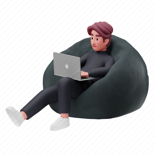 Work, beanbag, office, laptop, working, computer, device 3D illustration - Download on Iconfinder