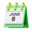 calendar, 5 june, environment day, event, plan, schedule 