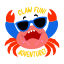 crab character, laughing, happy, crustacean, sunglasses 
