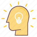 bulb, head, idea, light, mind, think, thought