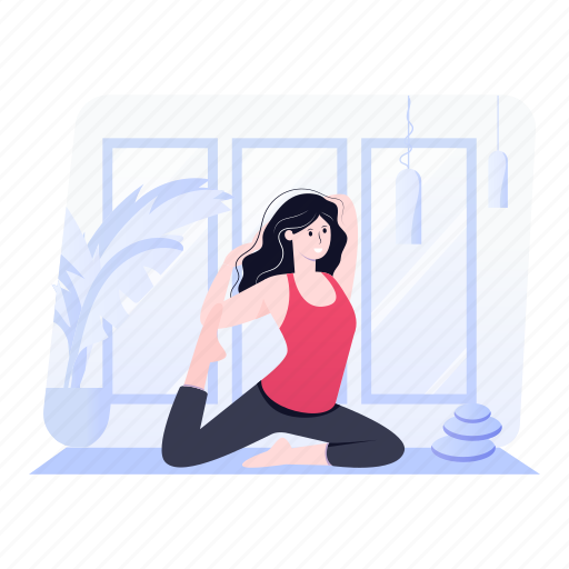 Leg stretching, stretching pose, mermaid pose, mermaid posture, yoga illustration - Download on Iconfinder