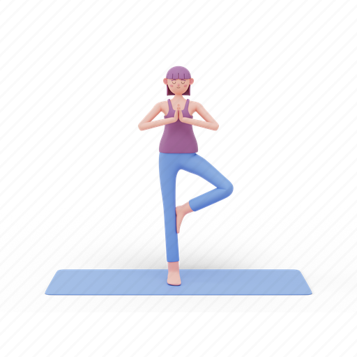 Tree, yoga, pose, woman, fitness, meditation 3D illustration - Download on Iconfinder