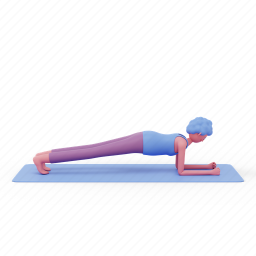Plank, yoga, pose, woman, fitness, meditation 3D illustration - Download on Iconfinder