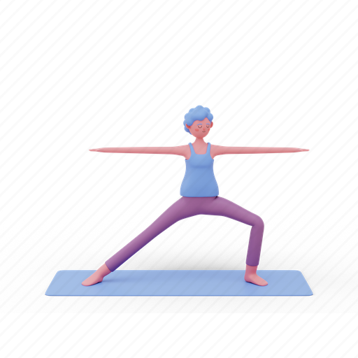 Warrior, yoga, pose, woman, fitness, meditation 3D illustration - Download on Iconfinder