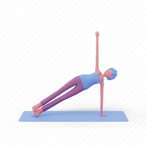 Side, plank, yoga, pose, woman, fitness, meditation 3D illustration - Download on Iconfinder