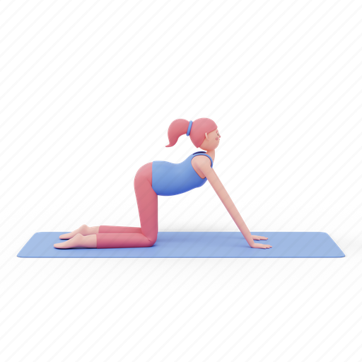 Cow, yoga, pose, woman, fitness, meditation 3D illustration - Download on Iconfinder