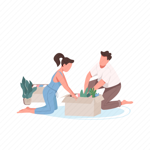 Young, family, moving, packing, boxes illustration - Download on Iconfinder