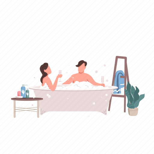 Bathroom, romantic, couple, take bath, relationship, romance illustration - Download on Iconfinder
