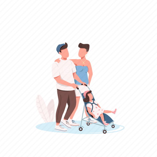 Family, walk, parents, child, baby stroller illustration - Download on Iconfinder