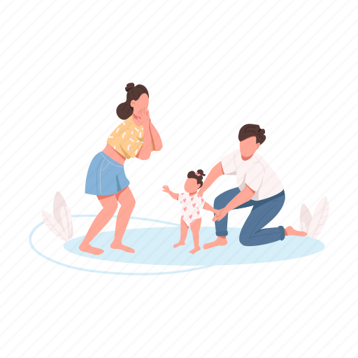 Family, parents, newborn, baby, first steps illustration - Download on Iconfinder