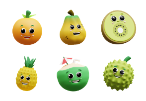 3D Kawaii Fruit Illustrations Pack