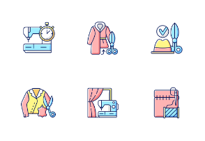 Clothing alteration and repair service icons. Color. Filled