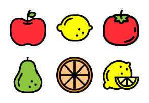 Colored Healthy Fruits and Vegetables Set