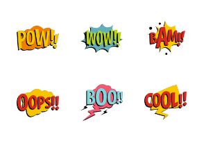 Comic word colored sticker pack