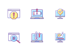 Computer problems icons. Color. Filled
