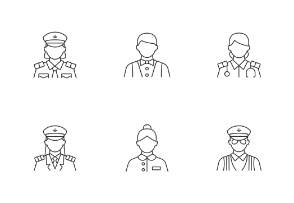 Cruise&hotel staff icons. Linear. Outline