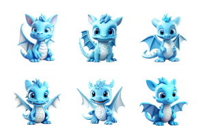 Cute Baby Blue Dragon Character