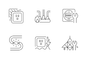 Electrician service icons. Linear. Outline