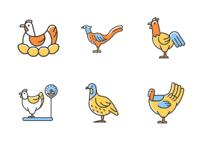 Farm birds for poultry. Color. Filled