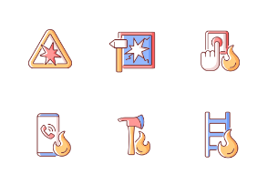 Fire safety icons. Color. Filled