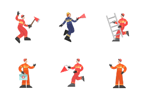 Firefighters Flat People Characters