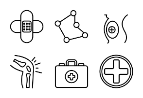 Hospital and Medical care. Outline symbol collection. Editable vector stroke
