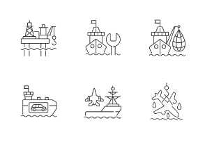 Marine industry icons. Linear. Outline