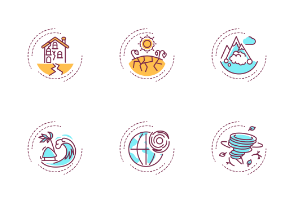 Natural disasters color line icons.