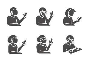 Set of people’s bust in isometric projection as users with gadgets in glyph style