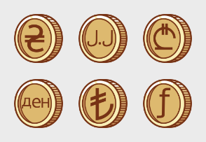 World currency in filled outline style